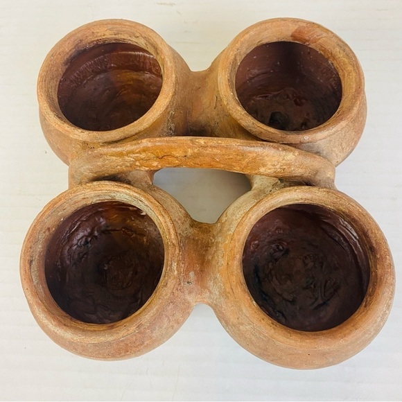 4 Section Primitive Rustic Clay Pot W/ Handle 8” x 8” x 3” - Picture 8 of 10